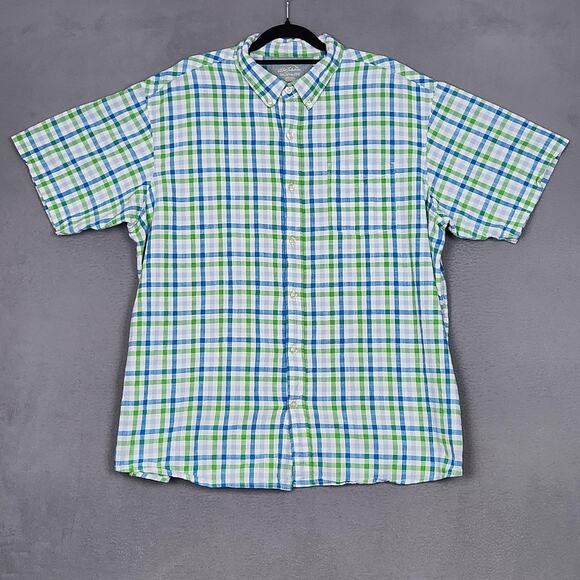 BOB TIMBERLAKE Shirt Mens 2XL Blue Green Plaid Button Down Casual Cotton Pocket - Picture 1 of 10